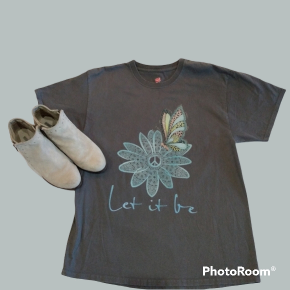 LET IT BE - Beatles song tee w/flower Size L